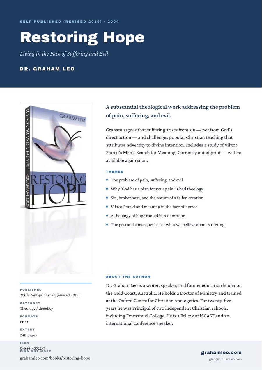 Restoring Hope A4 promotional flyer